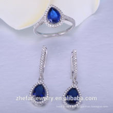 Conjunto de joyas de cristal de zafiro nupcial de plata Conjunto de collar de bodas 925 accesorios nupciales de la joyería de plata esterlina